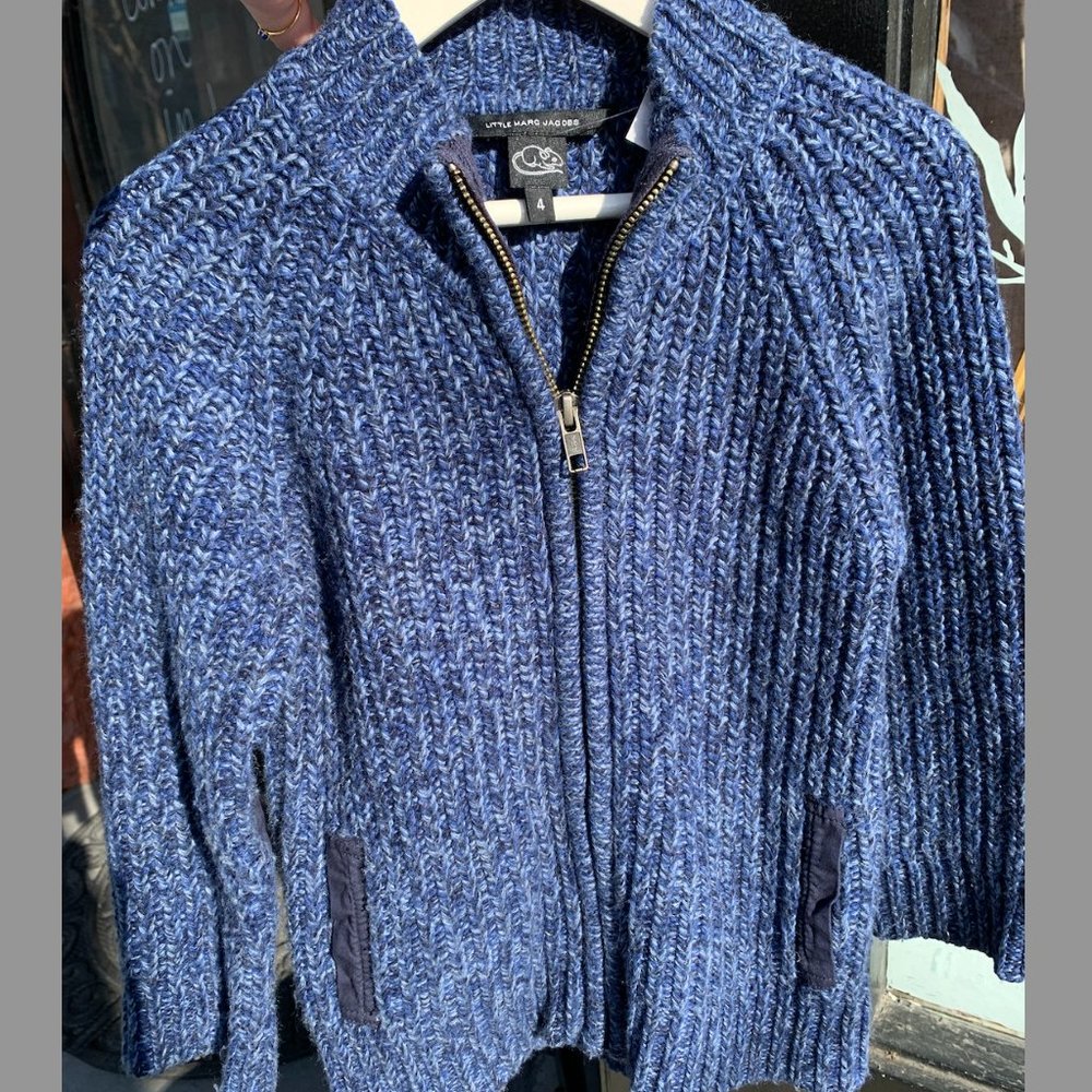 Little Marc Jacobs kids chunky blue zip up sweater size 4